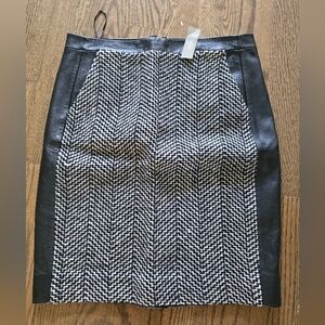 J.crew Collection Black and White Houndstooth Skirt Tweed Leather 8 NWT Pencil